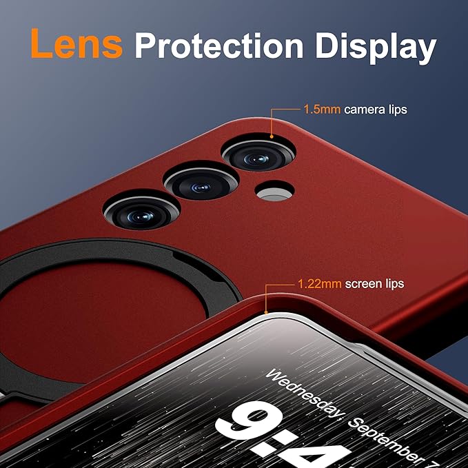 Designed for Samsung Galaxy S25 Case with Magnetic Ring Stand [Compatible with Mag-Safe][Military Grade Drop Protection][Build in Kickstand] Shockproof Galaxy S25 Phone Case 6.2",Red