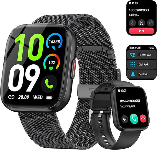 Smart Watches for Men Answer/Make Calls, 1.85'' Fitness Watch with Heart Rate/Sleep Tracker, Activity Tracker, Pedometer, Voice Control, Waterproof Smart Watch for Android iPhone (2 Straps)