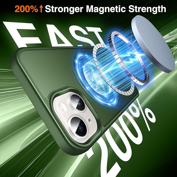 360° O-Ring MagStander for iPhone 13 Case, iPhone 14 Case with Magnetic Stand Ring Holder [Compatible with MagSafe][15FT Military Shockproof] Kickstand iPhone 13/14 Phone Cover Matte Green