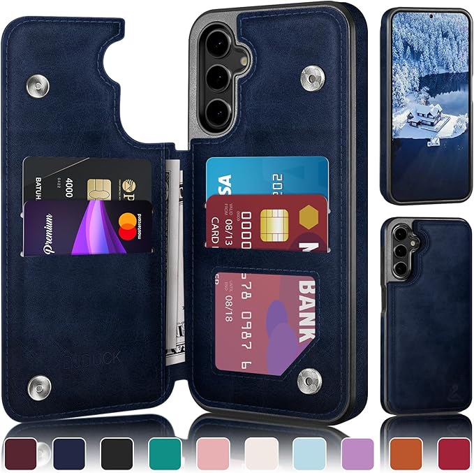 DJDUCK Designed for Samsung Galaxy S25 Case Wallet with Card Holder, [Magnetic Clasp Cover] [RFID Blocking Leather Protection] Shockproof Women Men Cases for Samsung S25 Dark Blue