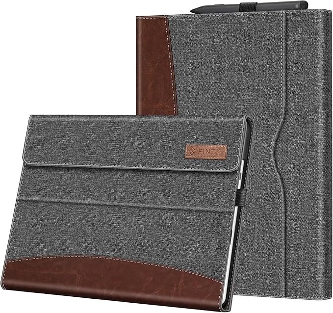 Fintie Case for 13 Inch Microsoft Surface Pro 11/10/9 - Multiple Angle Viewing Portfolio Business Cover with Pocket & Stylus Holder, Compatible with Type Cover Keyboard, Gray/Brown