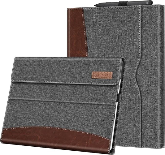 Fintie Case for 13 Inch Microsoft Surface Pro 11/10/9 - Multiple Angle Viewing Portfolio Business Cover with Pocket & Stylus Holder, Compatible with Type Cover Keyboard, Gray/Brown
