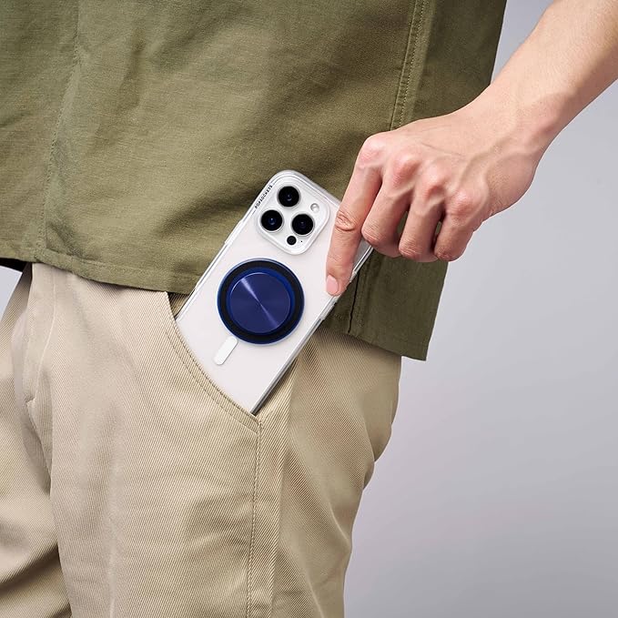 PopSockets Phone Grip for MagSafe with Kickstand, Magnetic Stand, Swappable Top, Secure Hold for iPhone MagSafe Cases, Phone & Tablet Grip - French Navy