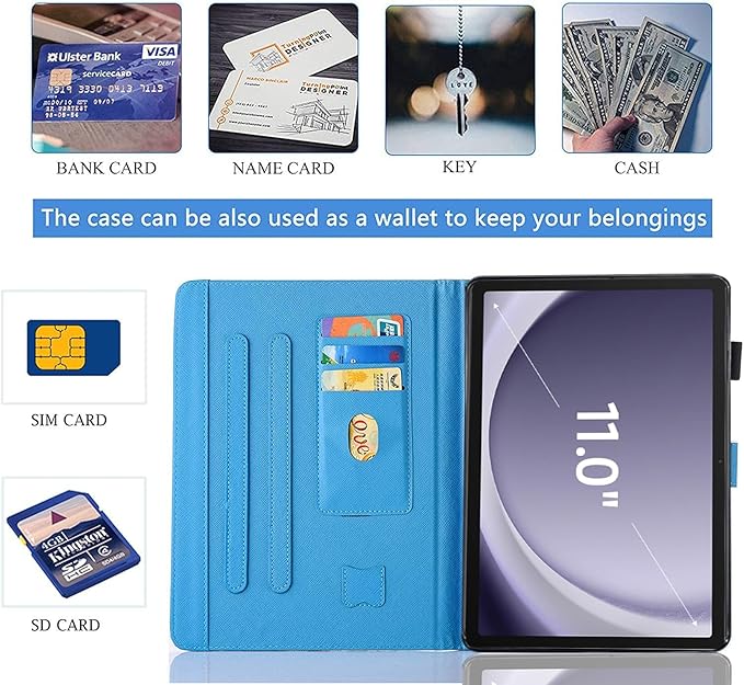 Case for Galaxy Tab A9+/A9 Plus 11 Inch 2023 (SM-X210/X216/X218), Funut PU Leather Folio Cover Multi-Angle Stand with Auto Wake/Sleep Case for Samsung Galaxy Tab A9 Plus/A9+ Tablet, Purple Butterfly