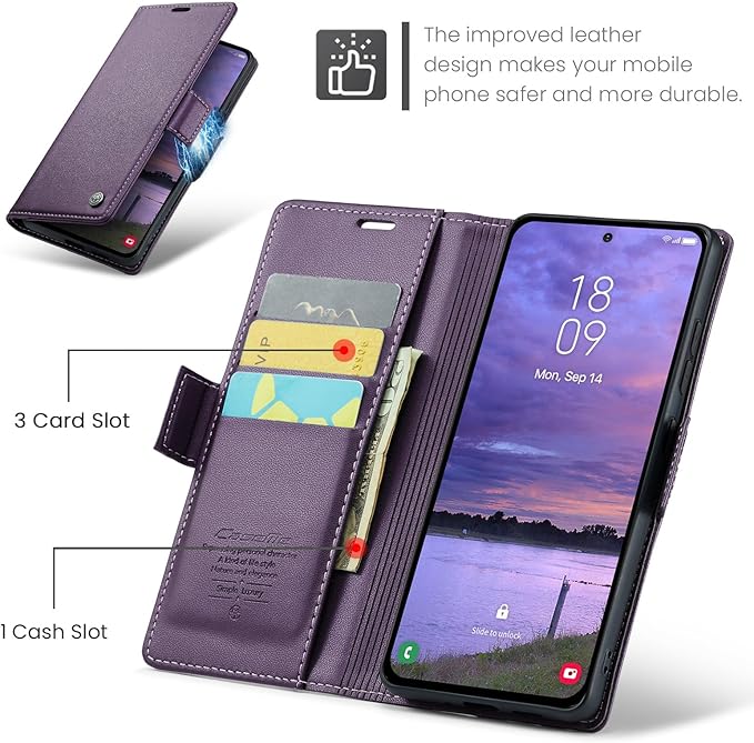 for Samsung Galaxy S25 Case, Premium PU Leather Wallet Case Flip Cover with [RFID Blocking][Card Holder][Stand Function] Shockproof Protective for Samsung Galaxy S25, Purple