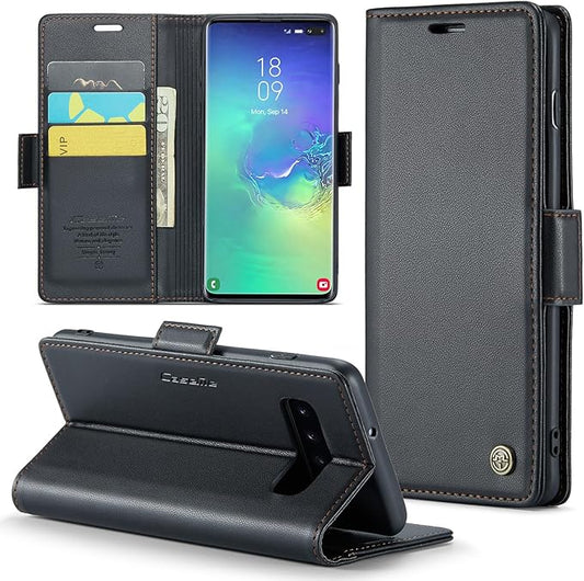 Case for Samsung Galaxy S10 Plus Wallet Case, RFID Blocking PU Leather Flip Folio Cover Card Holder Kickstand Shockproof Phone Case Compatible with Samsung Galaxy S10 Plus, Black