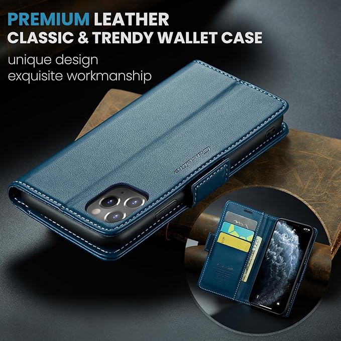 for iPhone 11 Pro Max Case, Premium PU Leather Wallet Case Flip Cover with [RFID Blocking][Card Holder][Stand Function] Shockproof Protective for iPhone 11 Pro Max, Blue