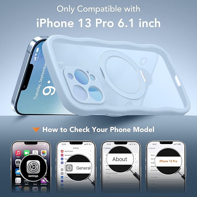 GolbinBox for iPhone 13 Pro Case for Women,[Compatible with Magsafe][360° Spin Magnetic Stand][Cute Wave Edge][Military-Grade Protection] Translucent Matte Phone Case for iPhone 13 Pro, Baby Blue