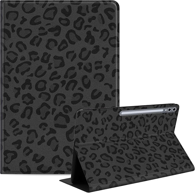 Case for Samsung Galaxy Tab S10 Plus/ S9 FE Plus/ S9 Plus 5G Tablet 12.4'', Slim PU Leather Stand Cover with Auto Wake/Sleep, Multi-Angle Viewing & Shockproof, Black Leopard Print