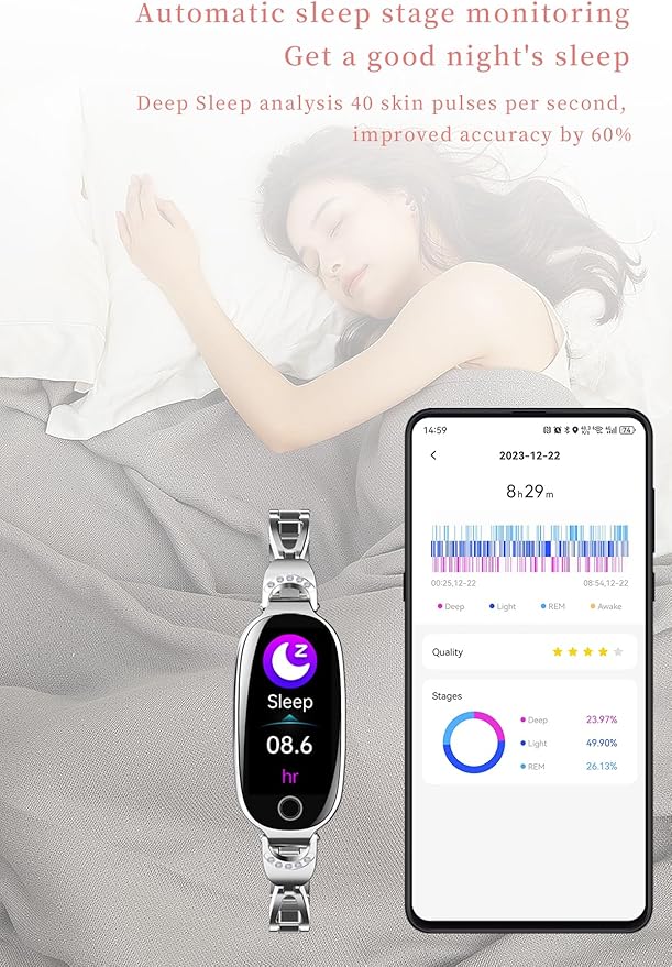 Health and Fitness Tracker Smart Watch for Women - Heart Rate/Blood Pressure/Menstrual Cycle Monitor, Sleep Tracker, iOS Android Compatible, Fitness Watch Remote Photography (Silver)