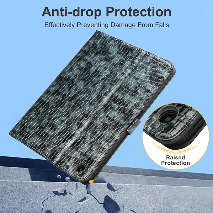 Elegant Case for Samsung Galaxy Tab A9 Plus 11 Inch 2023（Model: SM-X210/X216/X218）, Premium Leather Crocodile Cover | Stand | Card Pockets| Wrist Strap| S Pen Holder(Black+Gray)