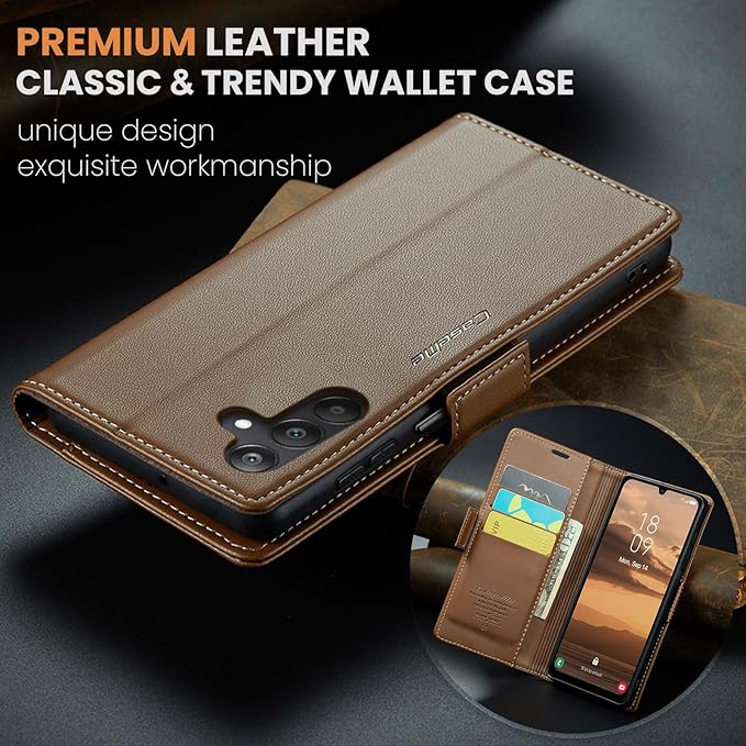 for Samsung Galaxy A25 5G Case, Premium PU Leather Wallet Case Flip Cover with [RFID Blocking][Card Holder][Stand Function] Shockproof Protective for Samsung Galaxy A25, Brown