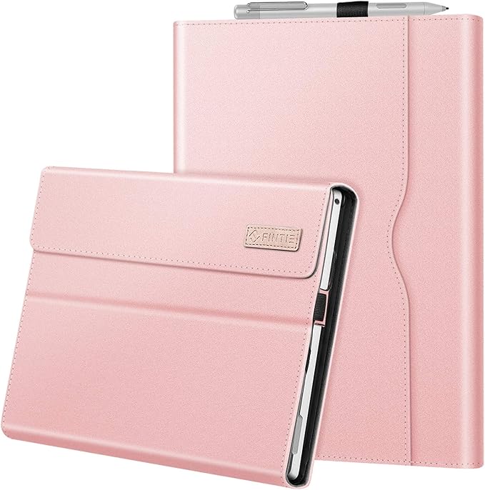 Fintie Case for 12.3 Inch Microsoft Surface Pro 7 Plus, Surface Pro 7/6/5/4/3 - Portfolio Business Cover with Pocket, Compatible with Type Cover Keyboard, Rose Gold