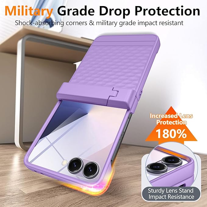 Magnetic for Samsung Galaxy Z Flip 7 Case [Hinge Protection＆Kickstand][Compatible with MagSafe][Built-in Screen Protector] Full-Body Military Protection Phone Case for Samsung Z Flip 7 Purple