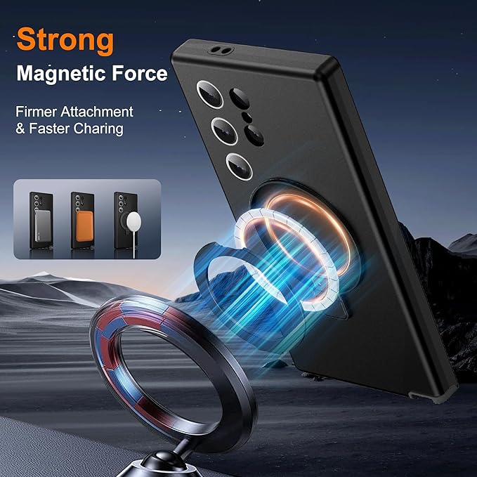 Designed for Samsung Galaxy S24 Ultra Case with Magnetic Ring Stand [Compatible with Mag-Safe][Military Grade Drop Protection][Build in Kickstand] Shockproof S24 Ultra Phone Case 6.8",Black