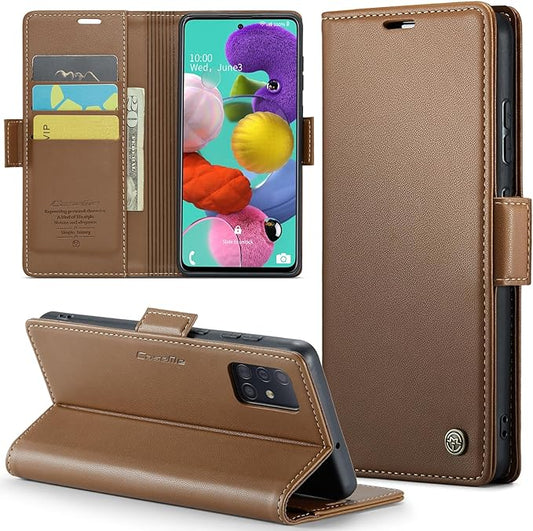 for Samsung Galaxy A51 4G Case, Premium PU Leather Wallet Case Flip Cover with [RFID Blocking][Card Holder][Stand Function] for Samsung Galaxy A51 4G (Non 5G Version), Brown