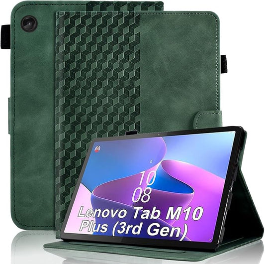 Case for Lenovo Tab M10 Plus 3rd Gen 2022 10.6 inch (TB125FU/TB128FU/TB128XU) PU Leather Folio Magnetic Smart Cover Card Holder with S Pen Holder, Retro Green