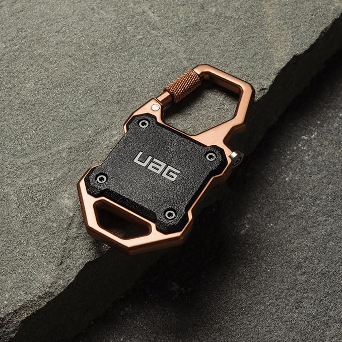 URBAN ARMOR GEAR UAG [Exclusive] Designed for AirTag Case with Built-in Bottle Opener Monarch - Hard Shell Lock Case AirTag Holder Locking Carabiner for Keys, Luggage & Bags, Black/Copper