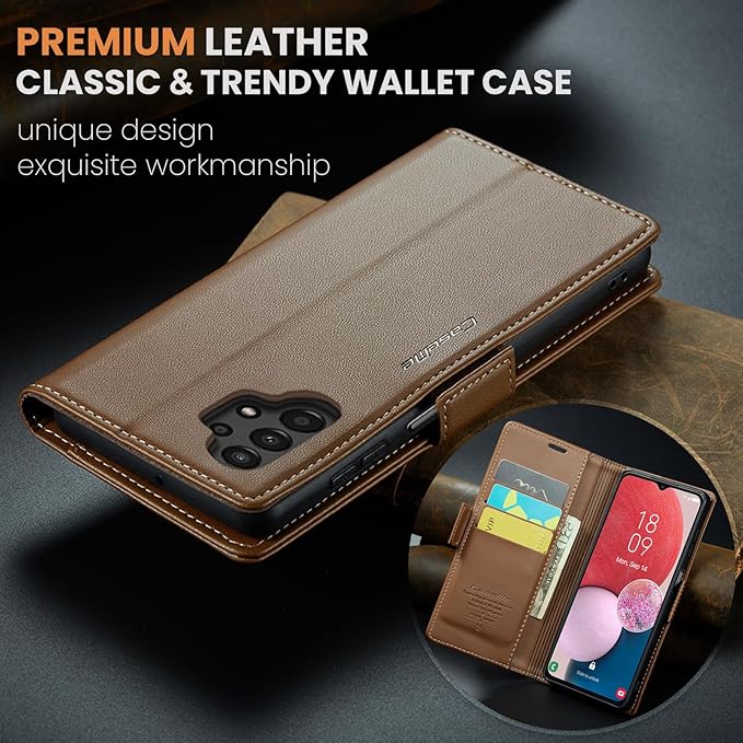 for Samsung Galaxy A13 4G/5G Case, Premium PU Leather Wallet Case Flip Cover with [RFID Blocking][Card Holder][Stand Function] Shockproof Protective for Samsung Galaxy A13, Brown