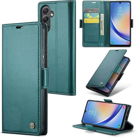 for Samsung Galaxy A34 5G Case, Premium PU Leather Wallet Case Flip Cover with [RFID Blocking][Card Holder][Stand Function] Shockproof Protective for Samsung Galaxy A34 5G, Blue-Green