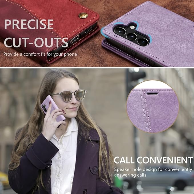 QLTYPRI Wallet Case for Samsung Galaxy S24, Vintage Folio PU Leather Purse Case with Card Slots Magnetic Closure Kickstand Flip Crashproof Phone Cover for Samsumg Galaxy S24 - Purple