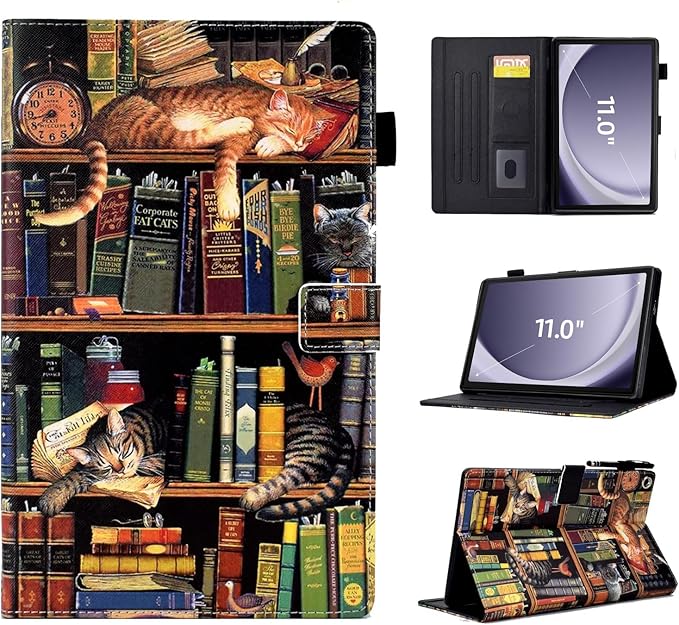Case for Samsung Galaxy Tab A9+/A9 Plus 11 inch 2023 2024(SM-X210/X216/X218),PU Leather Multi Angle Stand Cover Slim Folio Protective Case for Galaxy Tab A9 Plus, Auto Wake/Sleep, Bookshelf Cat