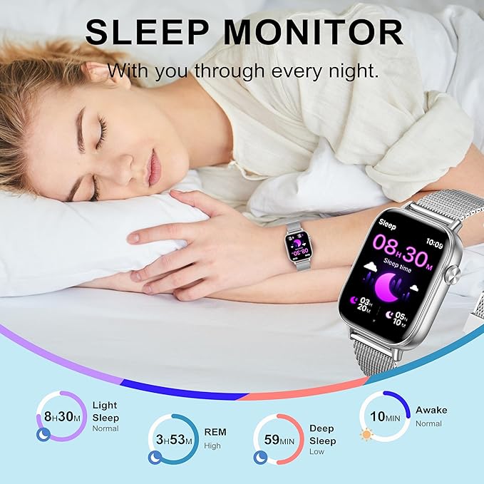 Smart Watch for Women Men (Answer/Make Calls) 1.83" HD Smartwatch Compatible Android iOS Phones with Fitness Running /Step Counter/Heart Rate/Sleep, 120+ Sports Modes IP68 Waterproof, Silver/3 Bands