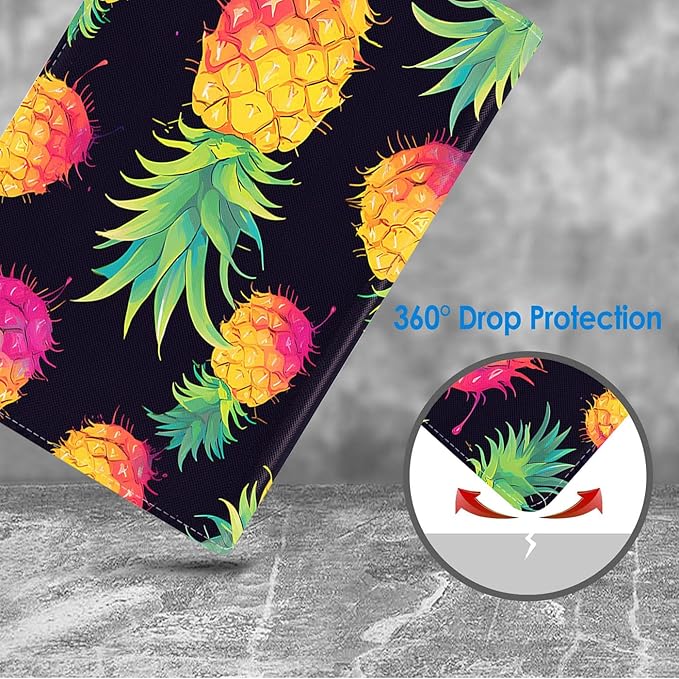 Case for Samsung Galaxy Tab S10 Lite / S10 FE / S9 FE 10.9-Inch / S9 11-Inch, Slim Lightweight PU Leather Stand Cover with Auto Wake/Sleep, Pineapple