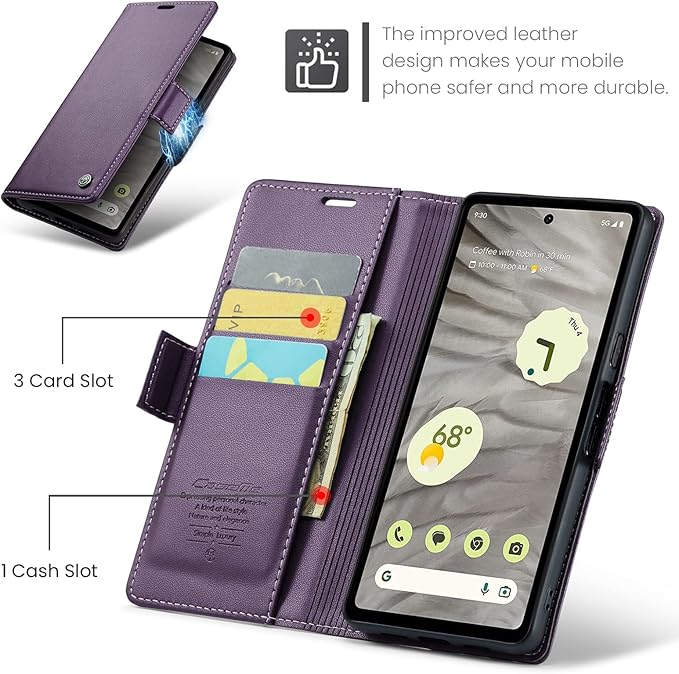 for Google Pixel 7A Case, Premium PU Leather Wallet Case Flip Cover with [RFID Blocking][Card Holder][Stand Function] Shockproof Protective for Google 7A, Purple
