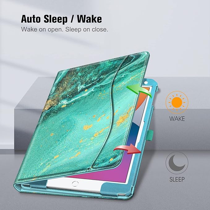 Fintie Case for iPad 9th / 8th / 7th Generation (2021/2020/2019) 10.2 Inch - [Corner Protection] Multi-Angle Viewing Stand Cover with Pocket & Pencil Holder, Auto Sleep Wake, Aqua Wave