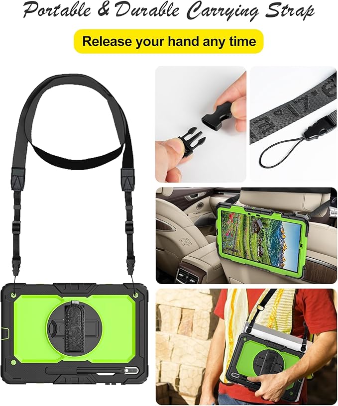 Case for Samsung Galaxy Tab S8 Plus 2022/S7 FE/S7 Plus 5G 12.4-inch Tablet Case Protective [with Screen Protector], Rotatable Kickstand, S Pen Holder, Hand/Shoulder Strap (Green)
