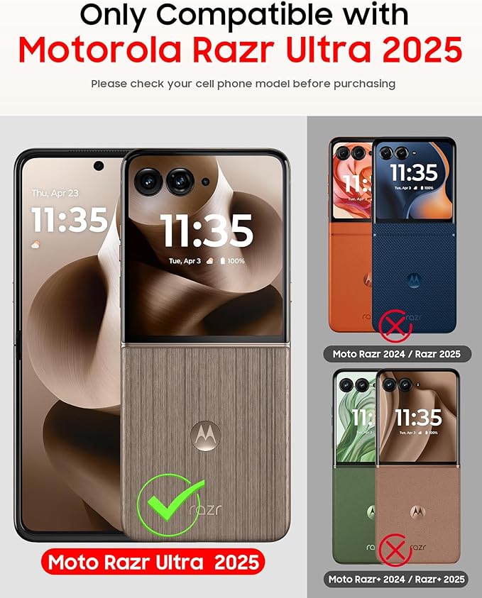 for Motorola Razr Ultra 2025 Case, Built-in Screen Protector & Hinge Protection & 360° Spin Stand & Hand Strap, Ultra Thin Genuine Leather Shockproof Phone Case for Razr Ultra 2025(Black)