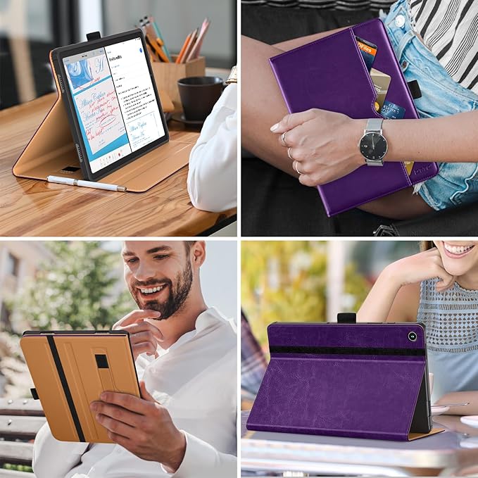 DTTO for Samsung Galaxy Tab A9 Plus 11 inch Case 2023, Premium Leather Business Folio Stand Cover with Hand Strap for Galaxy Tab A9+ 11'' 2023 Model (SM-X210/X216/X218) - Auto Wake/Sleep, Dark Purple