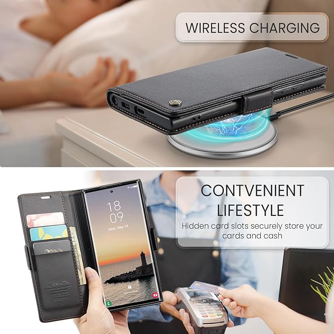 SINIANL Samsung Galaxy S24 Ultra Wallet Case with RFID Blocking, Samsung S24 Ultra Case Wallet for Women Men Card Holder Magnetic Clasp Kickstand Leather Book Folio Case for Galaxy S24 Ultra Black