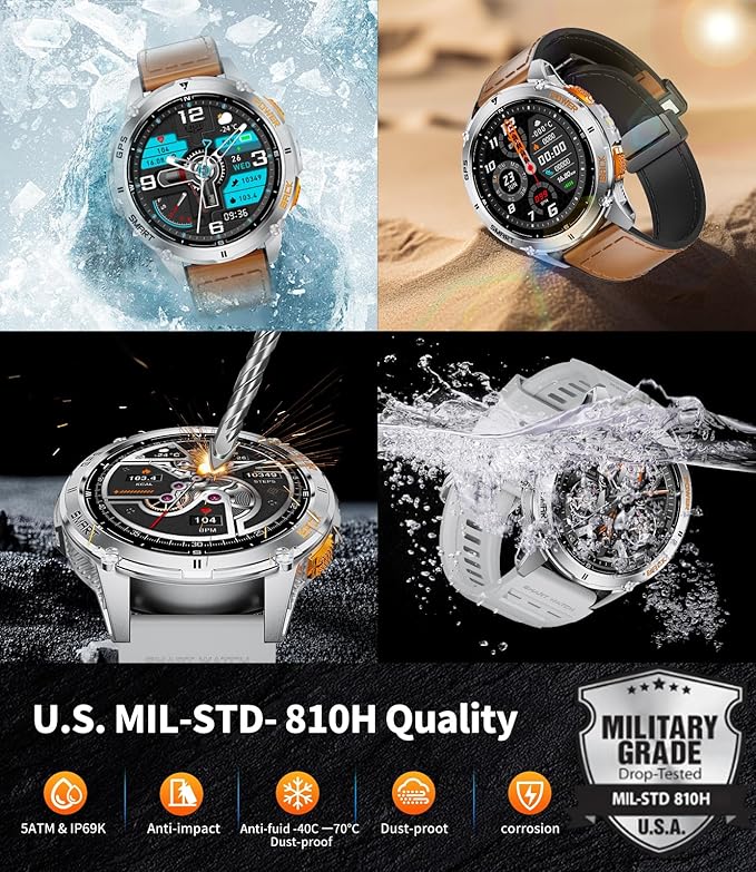 GPS Smart Watch for Men LED Flashlight, 530mAh Extra Large Battery, 1.43'' AMOLED Military Smartwatch Answer/Make Call with Heart Rate SpO2 Sleep Monitor for Android iOS Silver