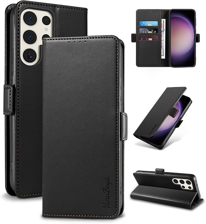 Wallet Flip Case for Samsung Galaxy S23 Ultra 5G - [RFID Blocking] Luxury PU Leather Card Holder Magnetic Phone Cover with Kickstand,Shockproof Protective Case,Black
