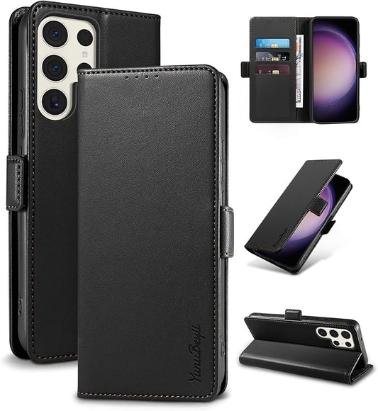 Wallet Flip Case for Samsung Galaxy S23 Ultra 5G - [RFID Blocking] Luxury PU Leather Card Holder Magnetic Phone Cover with Kickstand,Shockproof Protective Case,Black