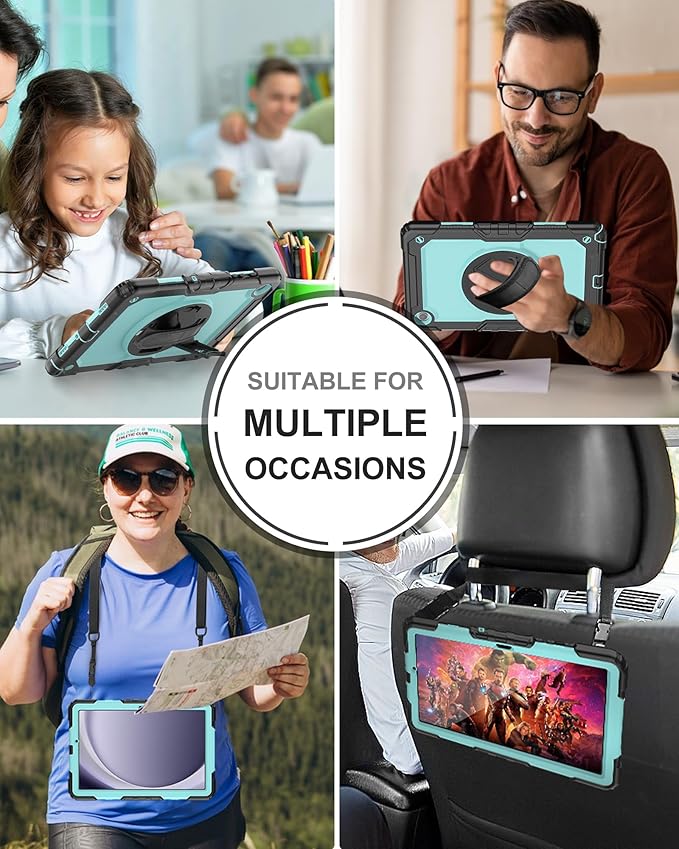 Case for Samsung Galaxy Tab A9+ Plus Tablet Case 11 inch 2023 [with Tempered Glass Screen Protector],360° Rotating Kickstand/S Pen Holder/Shoulder & Hand Strap (SkyBlue)