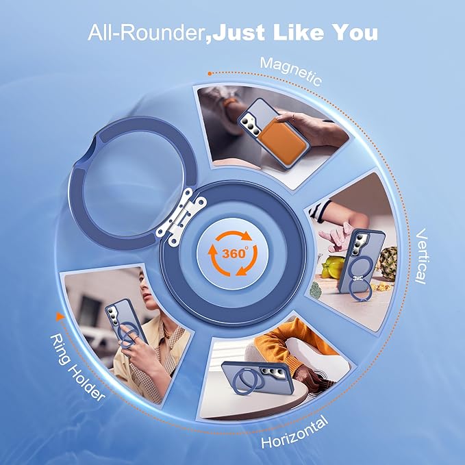 Compatible with Samsung Galaxy S24 Case with 360Rotatable Magnetic Ring Stand Compatible with Mag-Safe Military Protection Shockproof Translucent Phone Case for S24 6.2",Blue