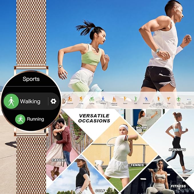 Smart Watch for Men and Women, 1.3 Inch Amoled HD Round Full Touch Screen Watch, Full Metal 6.8MM Ultra-Thin Case, Multiple Sports Modes, Compatible with Androidand iOS (Steel Gold)