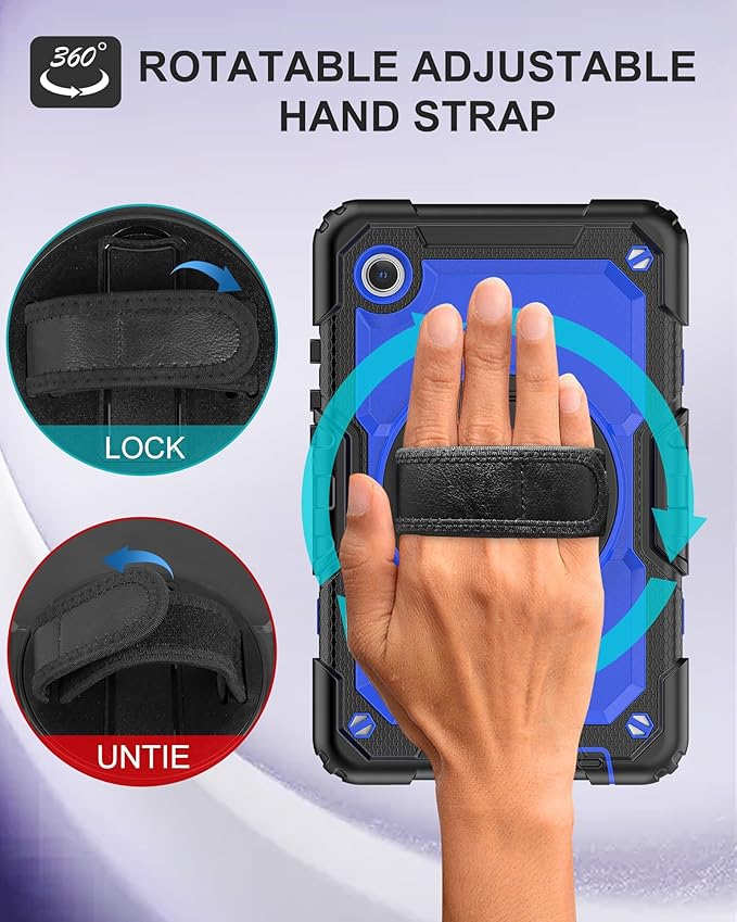 Case for Samsung Galaxy Tab A9 8.7 inch, Shockproof Design with Screen Protector/Rotating Kickstand/Pen Holder/Shoulder & Hand Strap, Heavy Duty Protective for Samsung A9 Tablet Case (Blue)