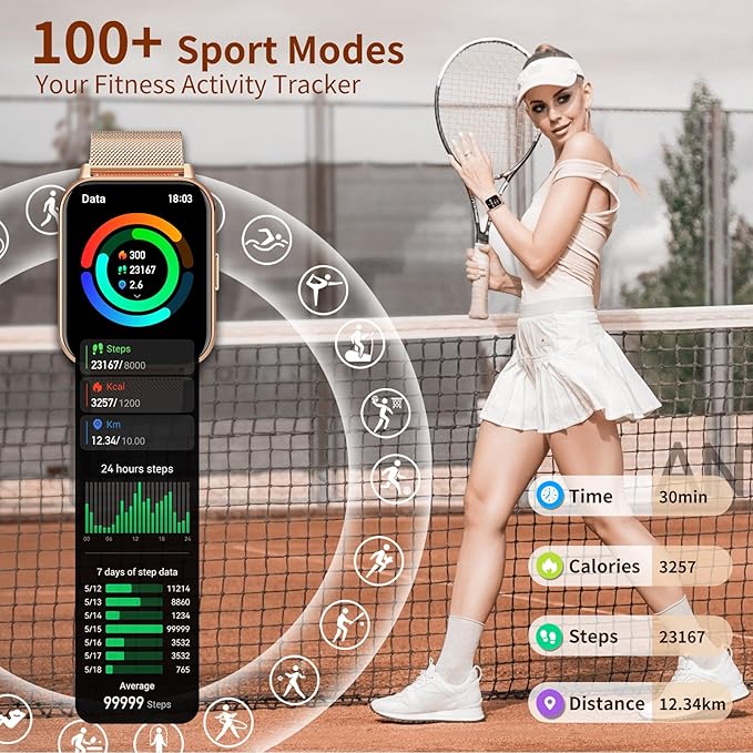 Smart Watches for Women (Answer/Make Calls), 1.85" Large Screen Fitness Watch with 24H Health Monitor, 100+ Sport Modes, 3 Bands Waterproof Smartwatch Compatible with Android and iPhone