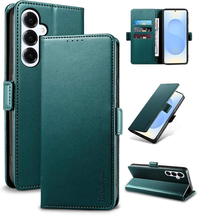 Wallet Flip Case for Samsung Galaxy S25 Plus/S25+ 5G - [RFID Blocking] Luxury PU Leather Card Holder Magnetic Phone Cover with Kickstand,Shockproof Protective Case,Green
