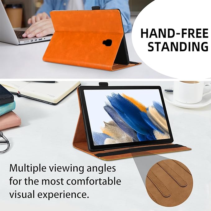 Case for Samsung Galaxy Tab A 10.5 2018 Model SM-T590/T595/T597 Bussiness Premium Slim PU Leather Stand Folding Folio Cover with Card Slot Pen Holder-Orange