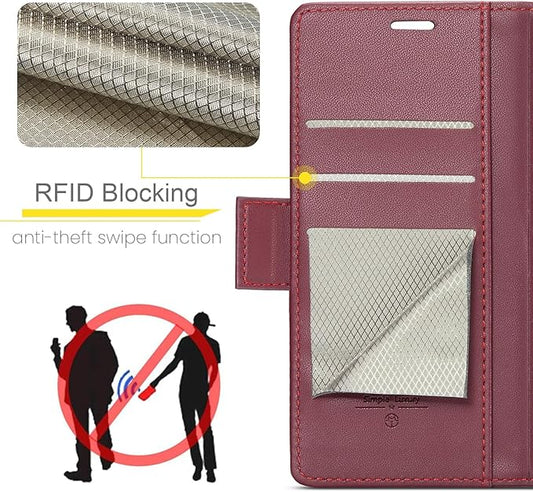 for iPhone 16 Case, Premium PU Leather Wallet Case Flip Cover with [RFID Blocking][Card Holder][Stand Function] Shockproof Protective for iPhone 16, Red
