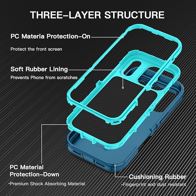 for iPhone 17 Pro Max Case Shockproof Dust/Drop Proof 3-Layer Full Body Protection [Without Screen Protector] Rugged Heavy Duty Cover Case for Apple iPhone 17 Pro Max 6.9" 2025,Turquoise