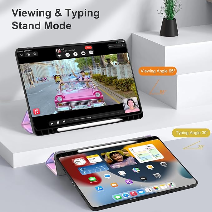 MEEgoodo Case for Samsung Galaxy Tab A9 Plus 11 inch Cover 2024 2023 with S Pen Holder, A9+ Smart Tablet Cases with Trifold Stand+Soft TPU Back Shell+Smart Auto Wake/Sleep, Colorful Square Pattern