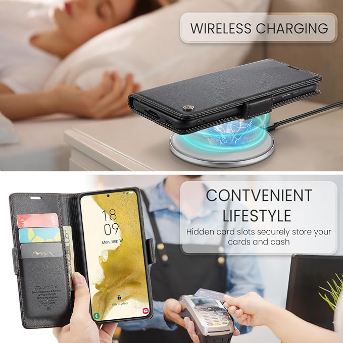 AUPAI for Samsung Galaxy S21 Plus Wallet Case with Credit Card Holder, PU Leather RFID Blocking Folio Flip Kickstand Magnetic Clasp Protective Phone Cover for Women Men Black