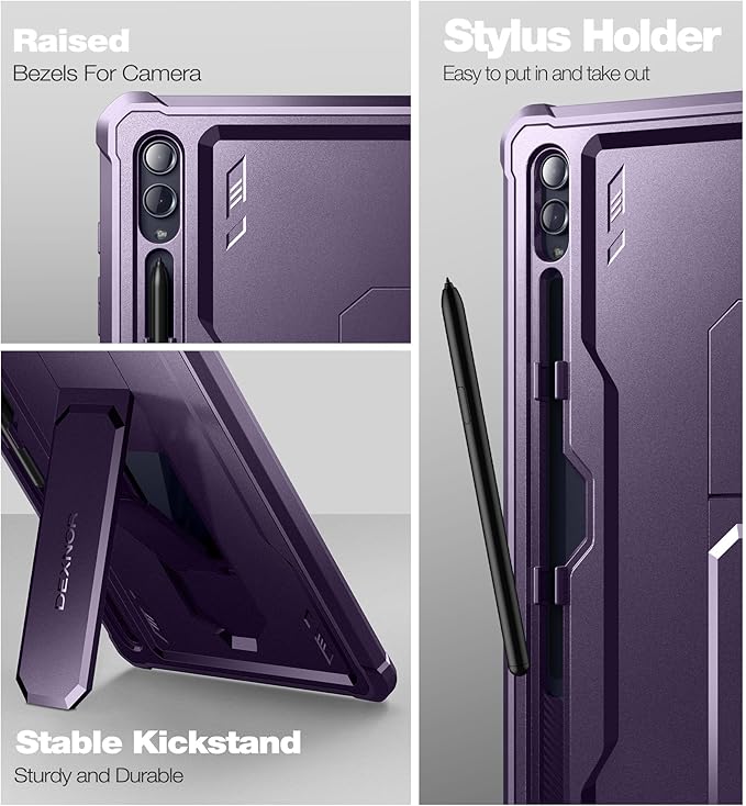 Dexnor Case for Samsung Galaxy Tab S10 Ultra (2024), S9 Ultra(2023), S8 Ultra(2022) 14.6 Inch, [Built in Screen Protector & Kickstand] with Pen Holder Heavy Duty Shockproof Protective Cover - Purple