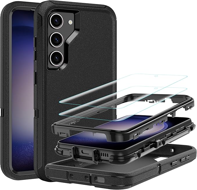 for Samsung Galaxy S23 Case with [2 Pack] HD Screen Protector, [Military-Grade] Shockproof Dust/Drop Proof 3-Layer Full Body Protection Heavy Duty Case for Galaxy S23 5G, Black